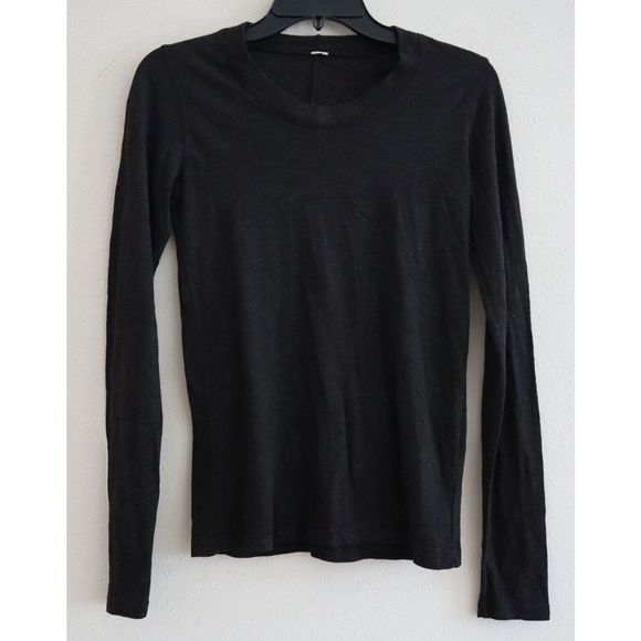 Monrow 119412 Women's Sz Small Black Heather Long Sleeve Crew Neck Tee Shirt - Picture 3 of 6